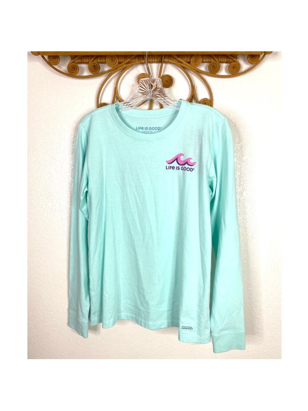 Life Is Good Mint Green Long Sleeve Tee with Pink and Purple Dots